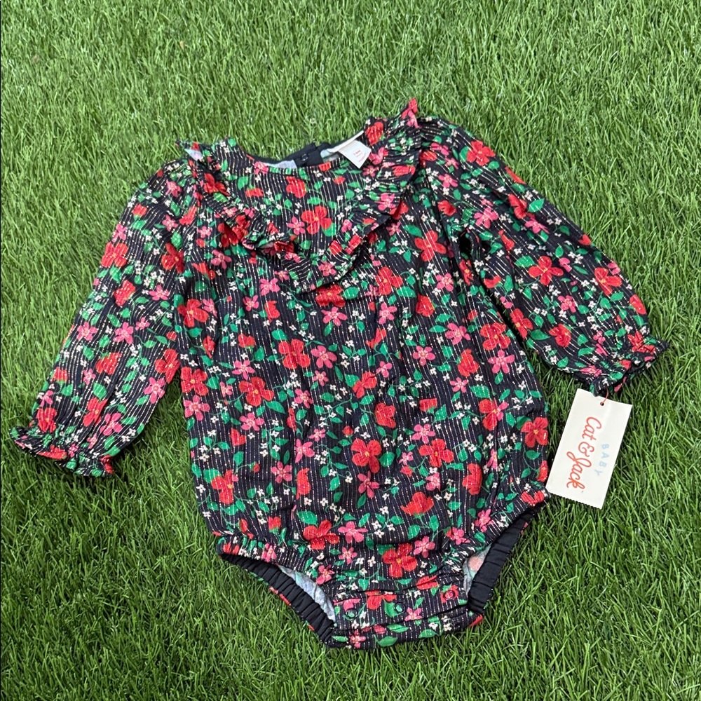 Cat & Jack Baby Bodysuit - flower with Gold Glitter